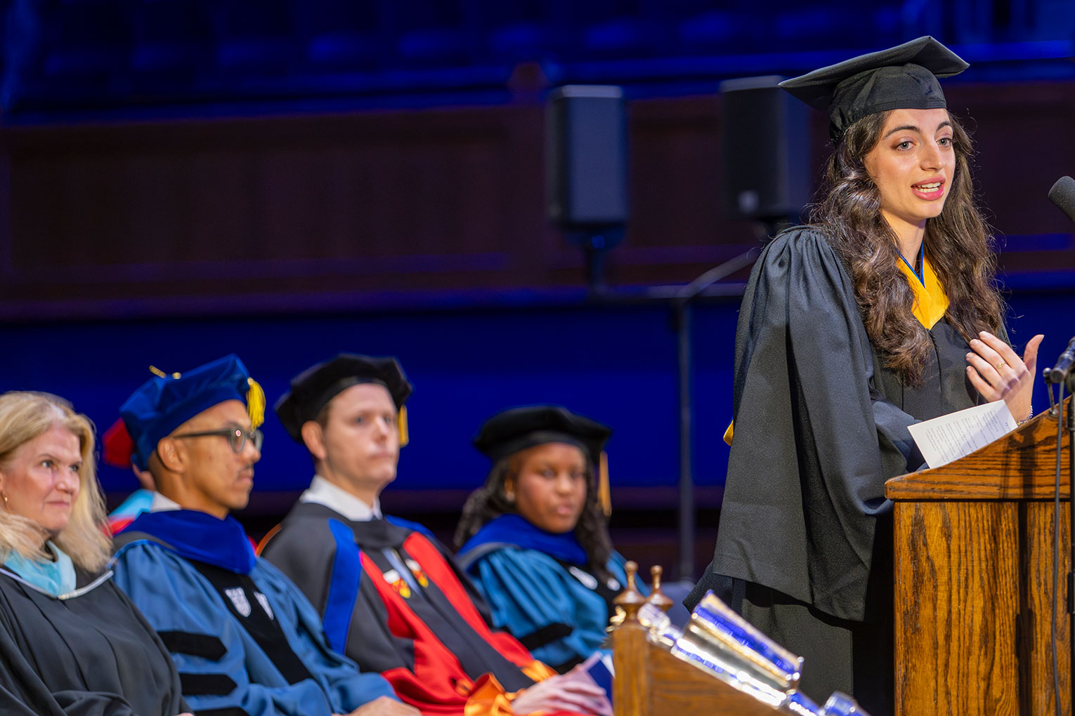Student government president Heather Raslan challenged student to find creative opportunities at Duke.