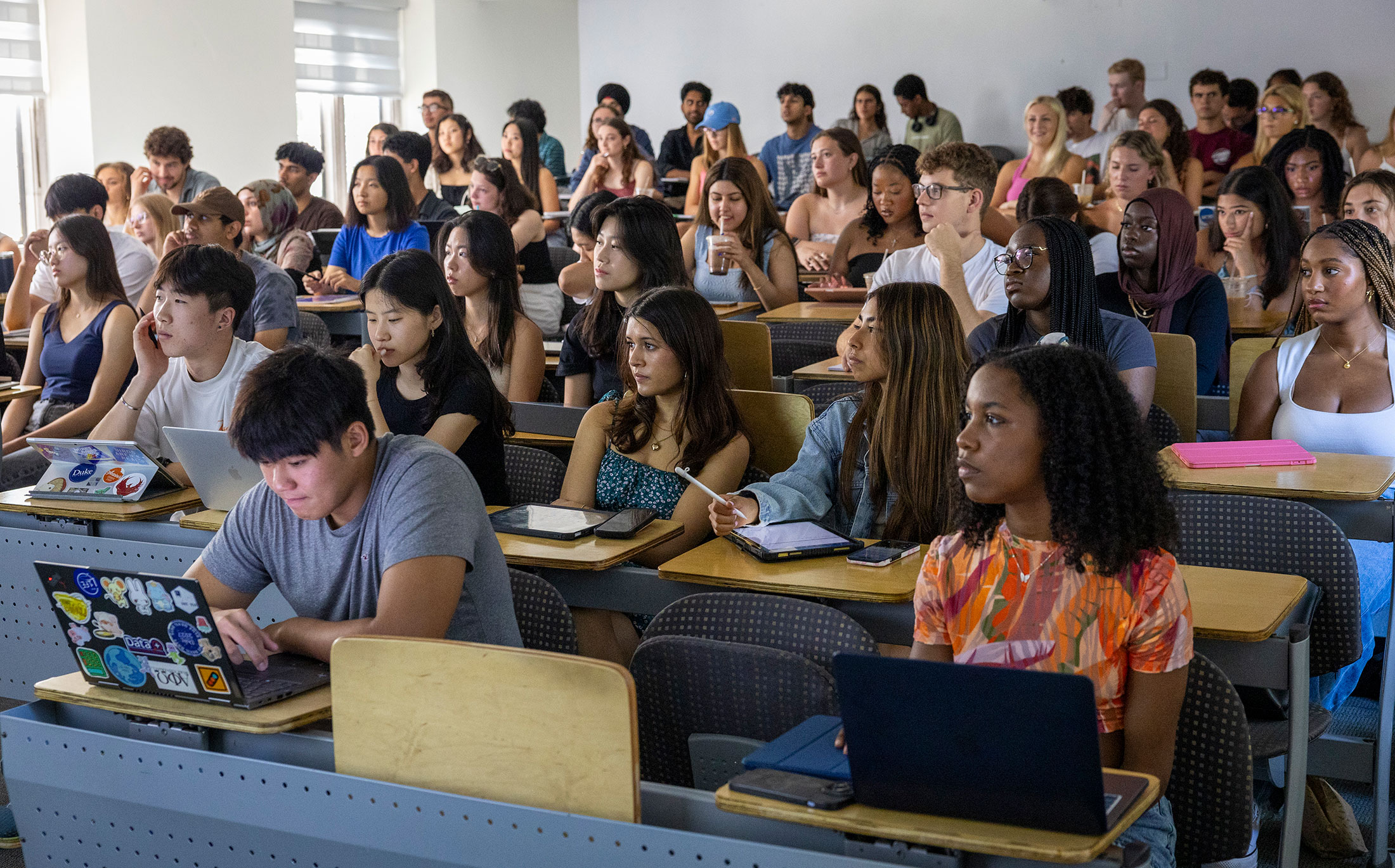 Students in the organic chemistry 2 class following Professor Prof. Ross Widenhoefer’s lecture.