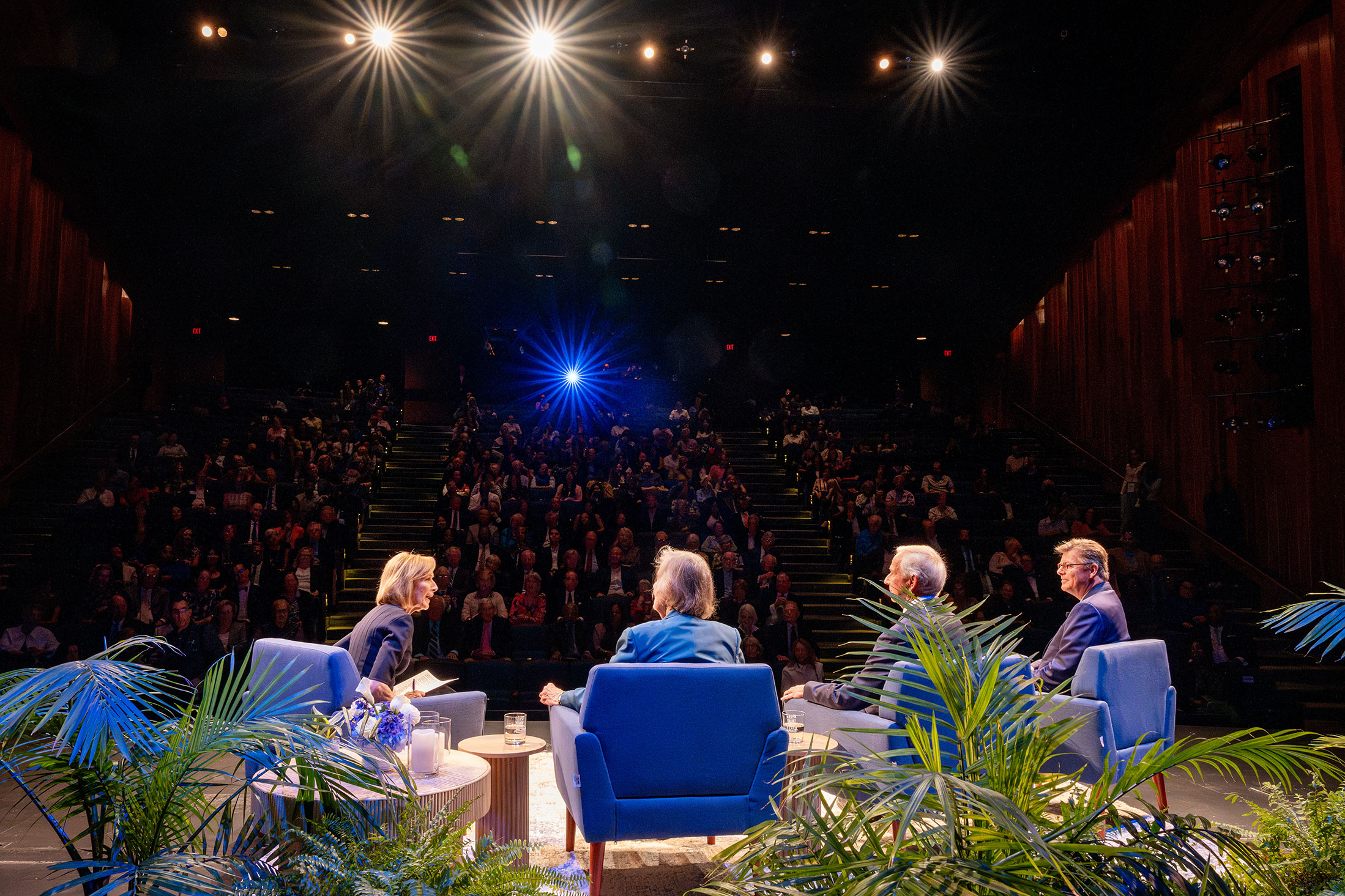 Moderator and former Duke trustee Judy Woodruff asks a question for the panelists.