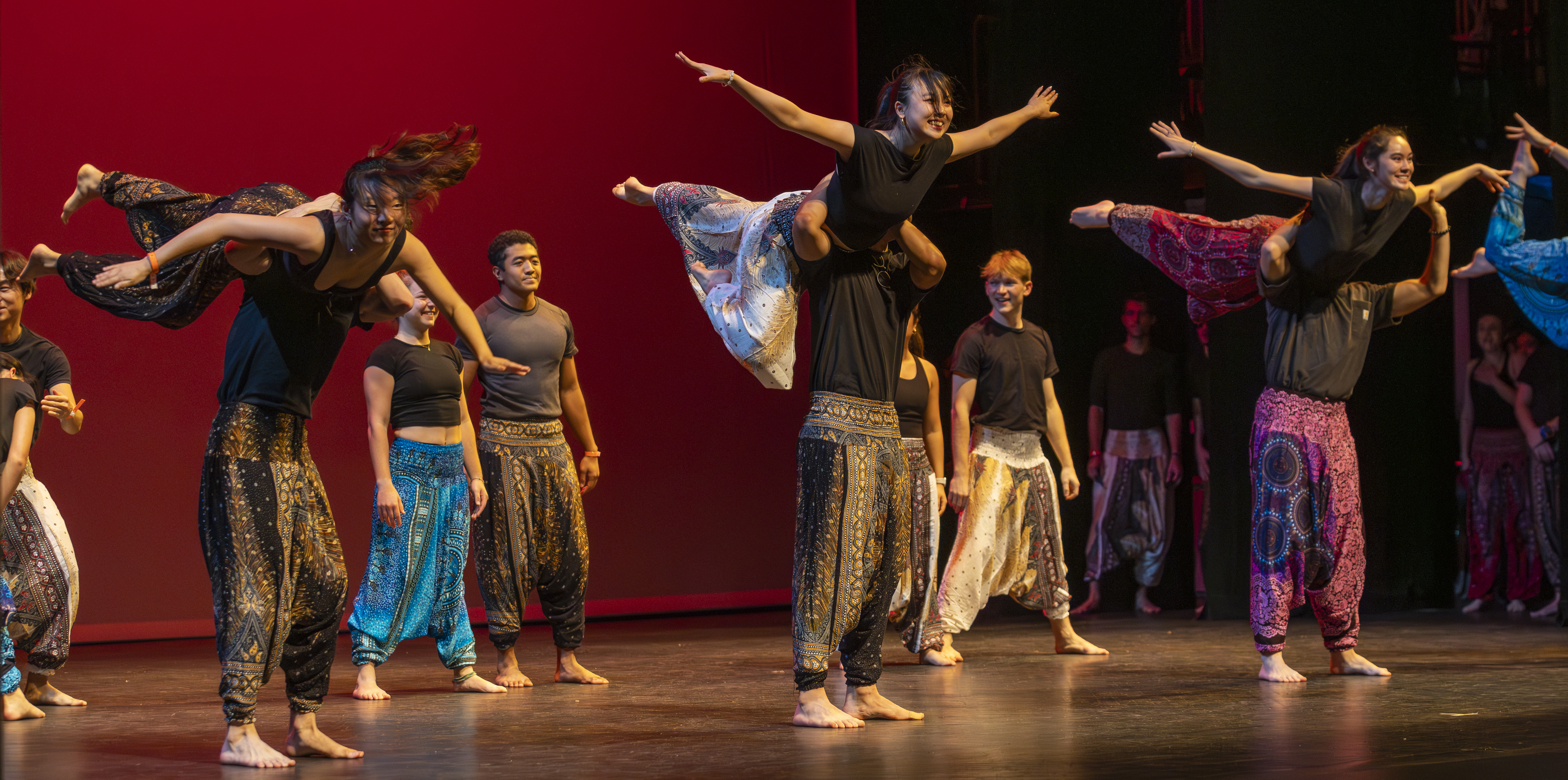 A number of student groups took to the Page Auditorium stage. Above, Duke Swing flies through a performances.