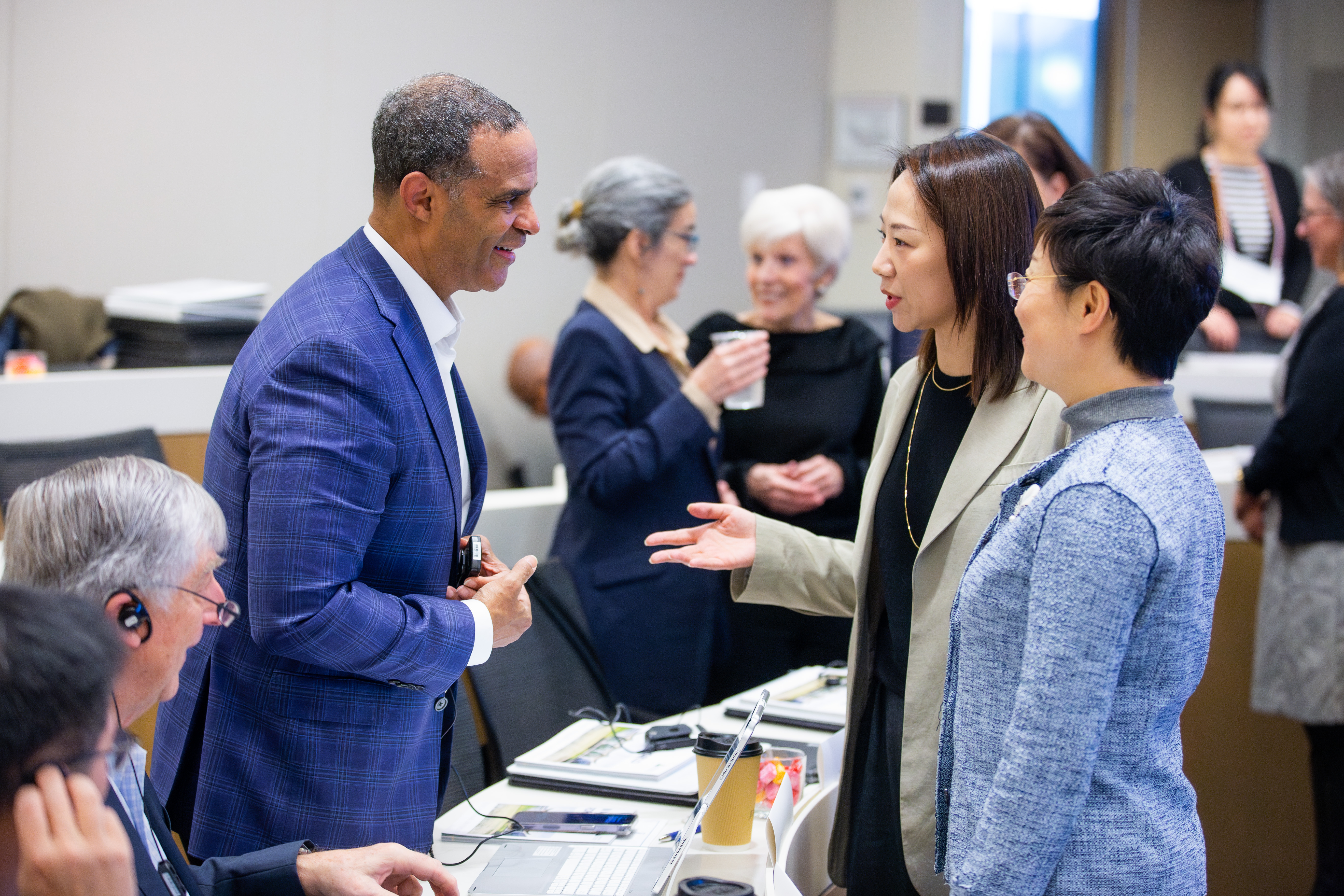 Duke Provost Alec Gallimore speaks with members of the Duke Kunshan University Board of Trustees during a recent meeting at Duke's campus. Photo by Kevin Seifert