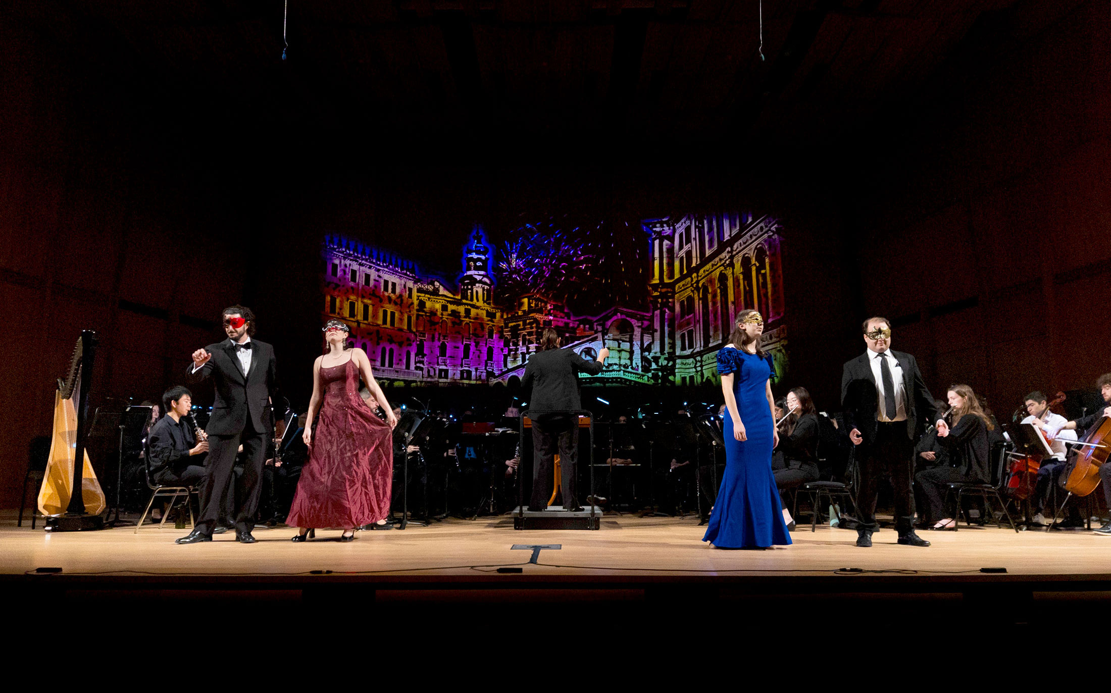 Video projections produced by Ethan Eldred of Duke Theater Studies helped connect the different opera performances.