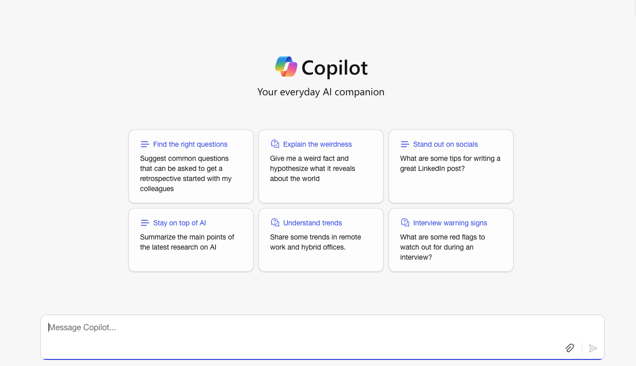 A screenshot of the Microsoft Copilot display.