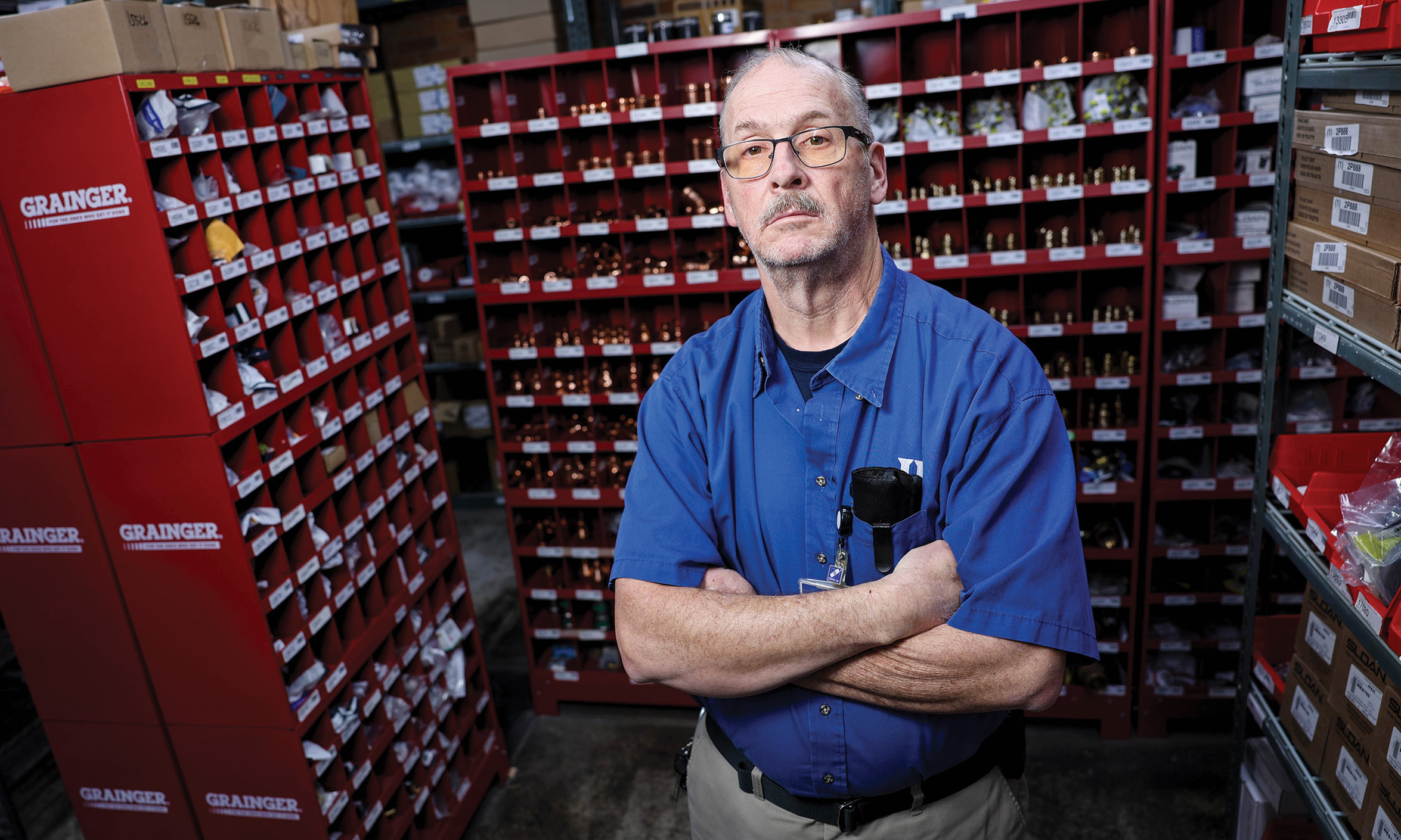 Stephen Cook started working in Duke’s plumbing department in 1999. It’s not uncommon for someone to stay at Duke for a while; the average length of service is 8.8 years. Photo by Travis Stanley.