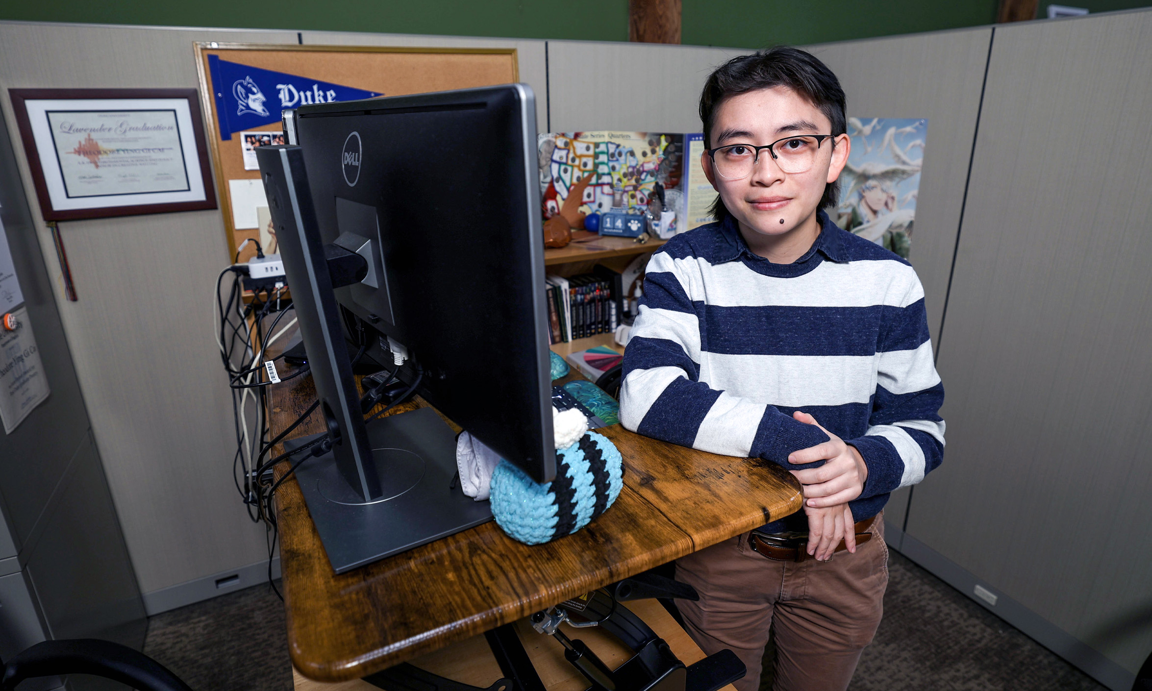 Theo Cai, 25, who joined Duke in 2021, is part of the largest workforce generational cohort as a millennial. Photo by Travis Stanley.