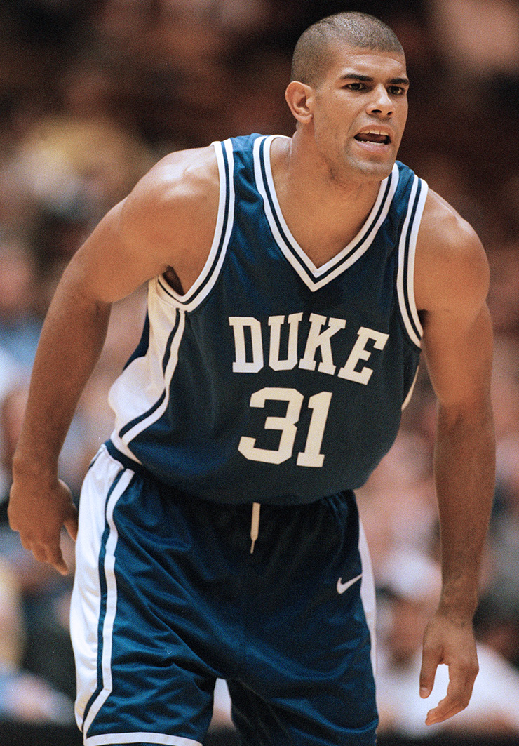 Shane Battier stands in his uniform during a game at Duke