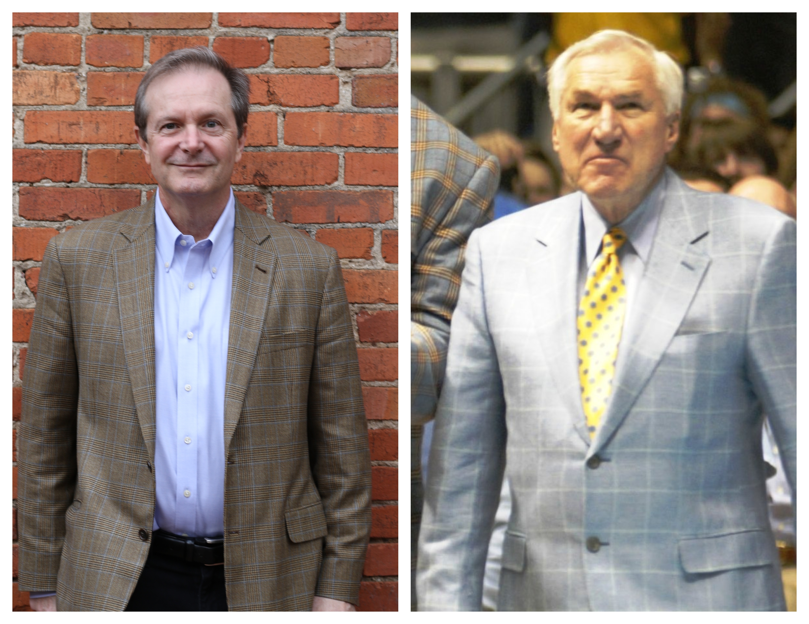 a photo collage of Dean Smith at Duke and Dean Smith at UNC