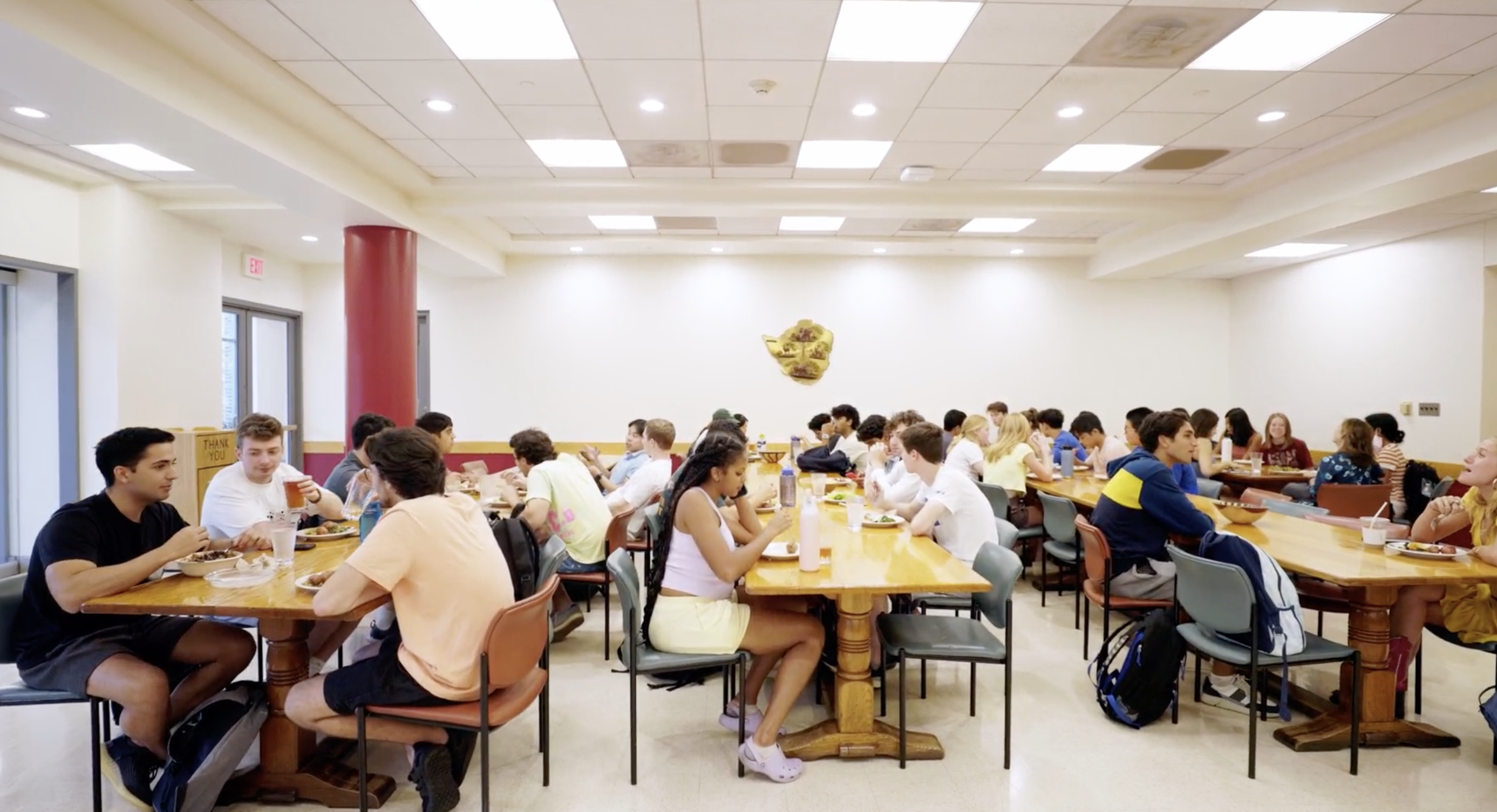 Duke students dine together during a University course on climate change