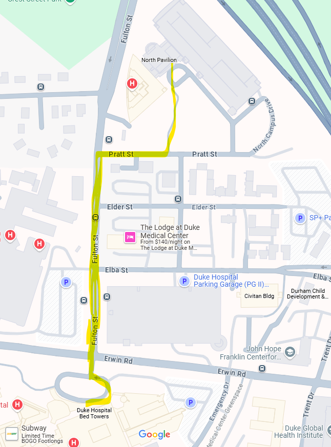 A map of Duke Health's campus shows an area highlighted that needed to be cleared of ice