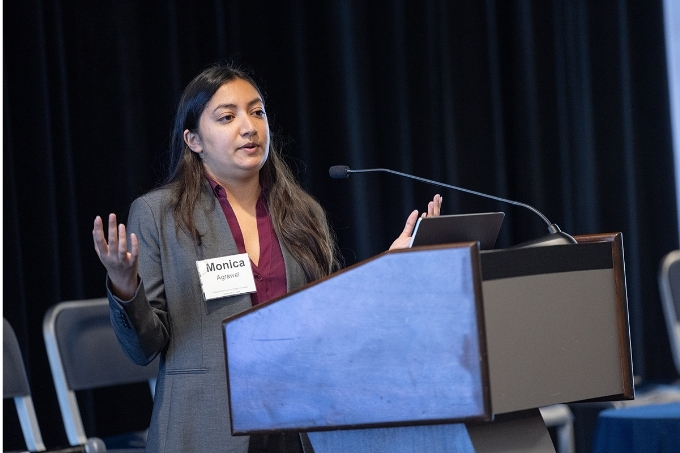 Monica Agrawal at the podium