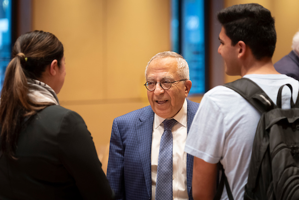 Salam Fayyad talked with students following his discussion at the Karsh Center. Photo by Les Todd.