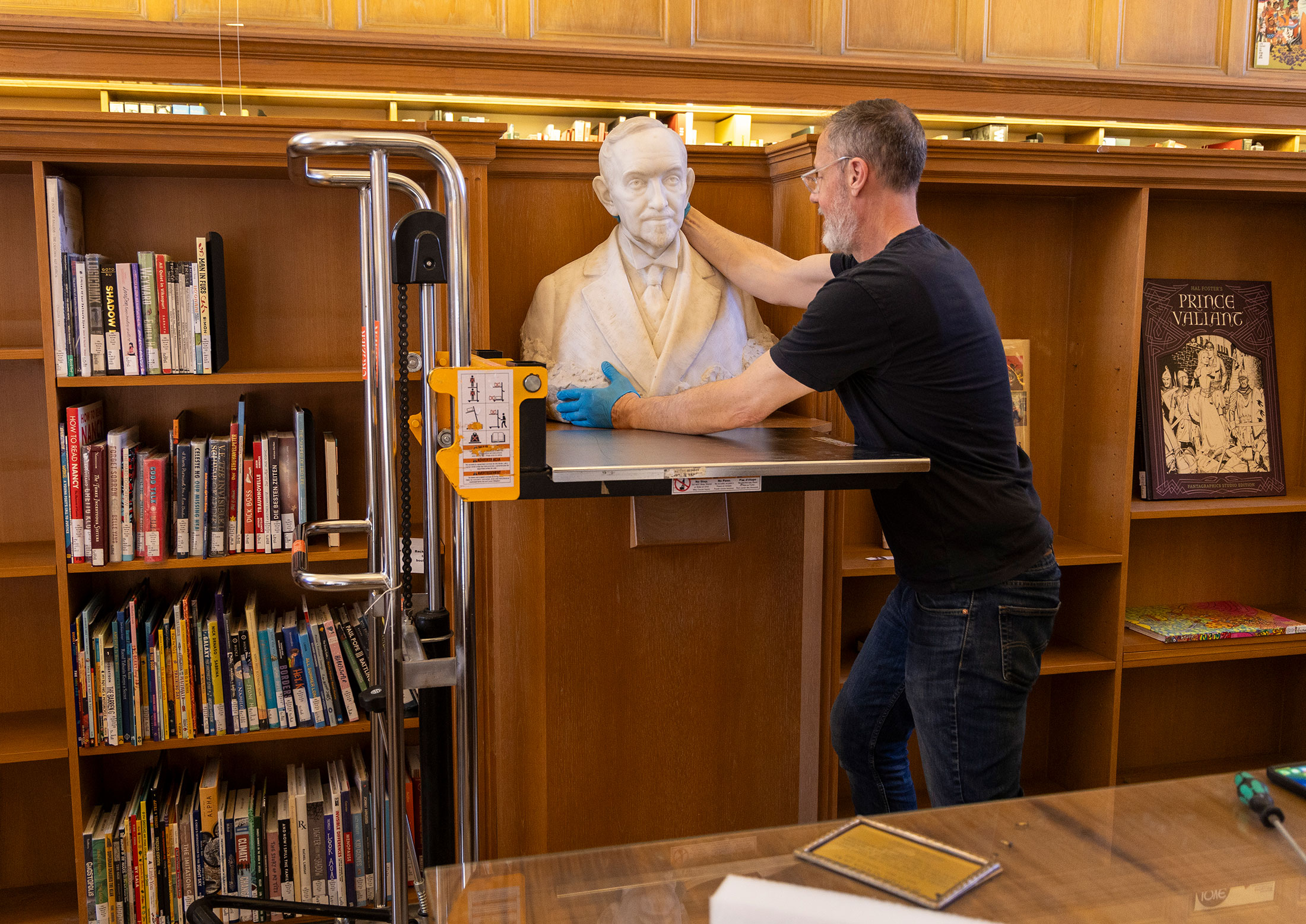Marble bust of Benjamin Duke in the library’s reference room.