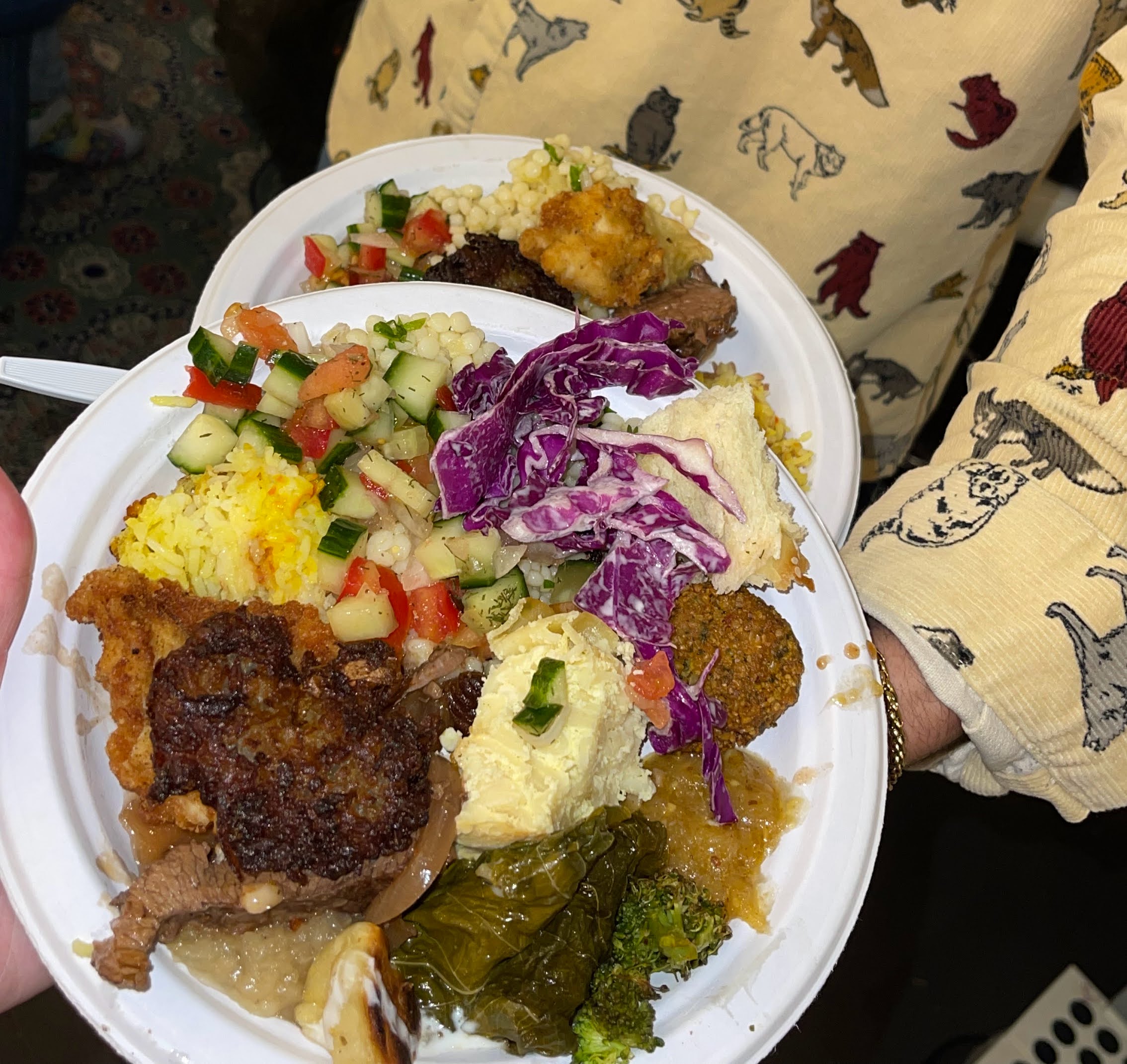 students with a plate of food
