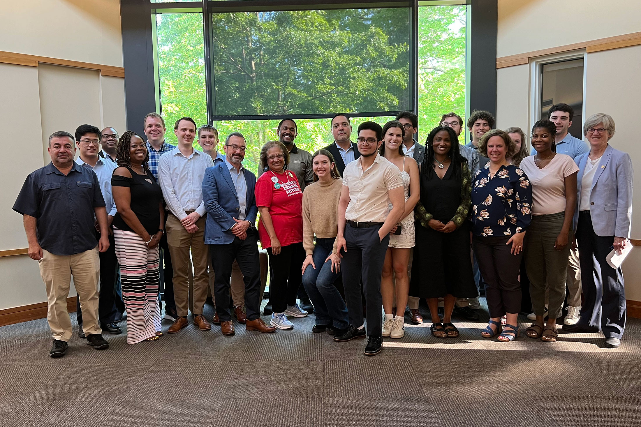 Students, faculty and community members involved in the project. Faculty facilitators included Professors Darrell Miller, Joseph Blocher and Abdullah Antepli with Debbie Goldstein of the N.C. Leadership Forum. Photo by Amber Rogers.