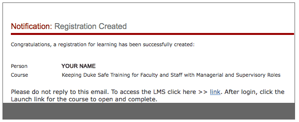 Registration Email in LMS for Supervisors Registration in LMS for Supervisors