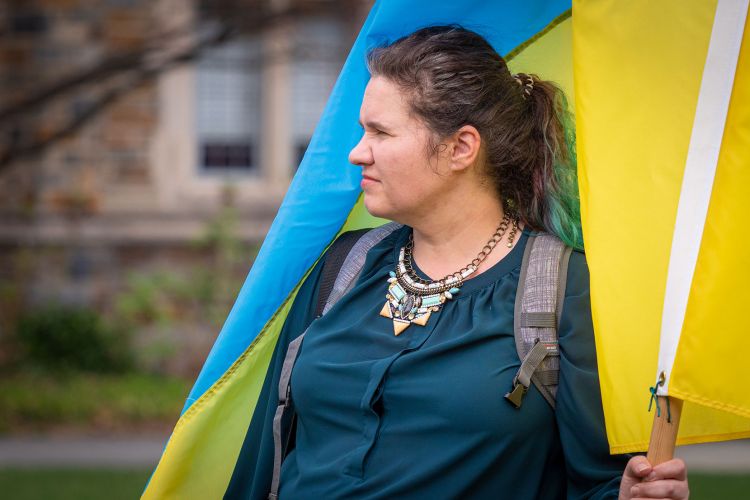 Many Ukrainian flags were on display at the vigil.