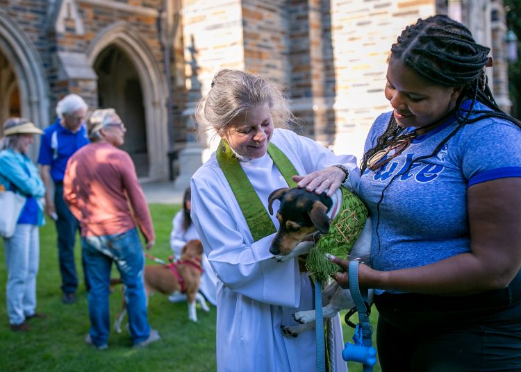 Rev. Robin Arcus, presiding minister at the Blessing of the Animals and a community minister of the United Church of Christ.
