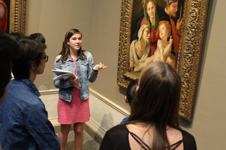 During a field trip to the National Gallery in Washington, DC, FOCUS students make presentations on classical works at the museum. Photo by Lee Sorenson