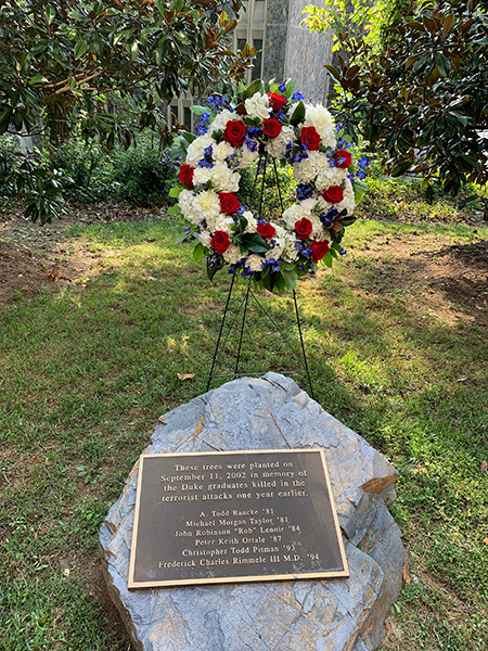 Alumni Affairs placed a wreath on the university's 911 memorial Wednesday morning.