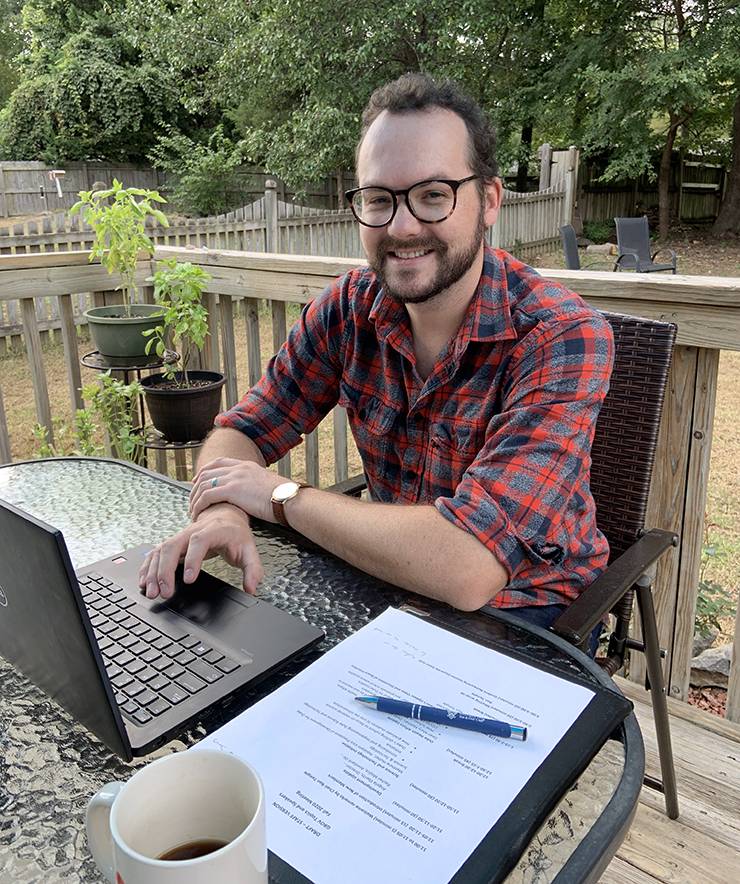 Andy Scott working on his patio.