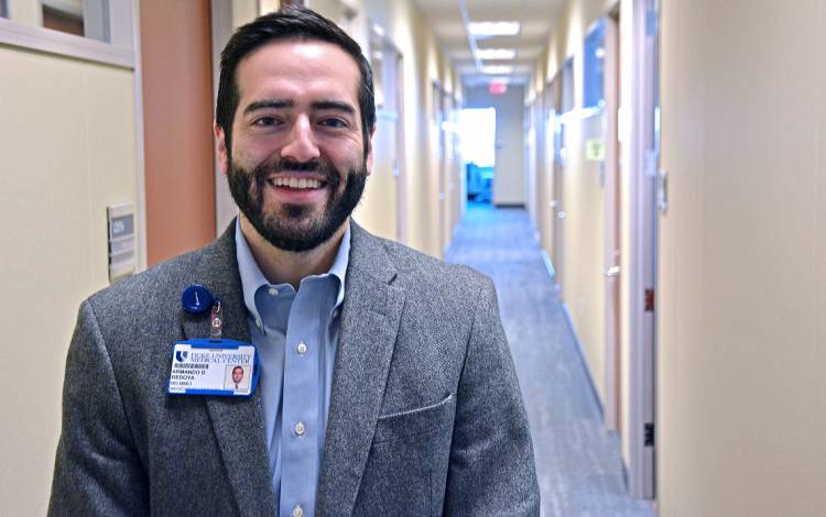 Armando Bedoya works with both the Duke Allergy and Pulmonary South Durham clinic and Duke Health Technology Solutions. Photo by Jonathan Black.