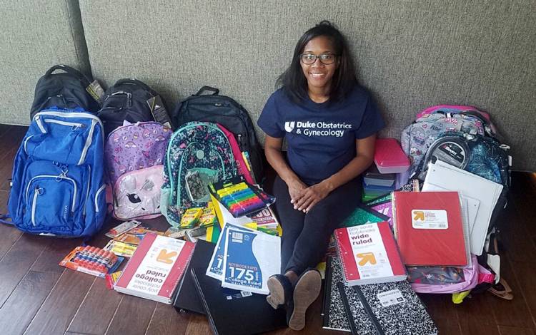 Latoya Patterson, an obstetrician and gynecologist for Duke Obstetrics & Gynecology, organized a book drive in 2018. Photo courtesy of Latoya Patterson.