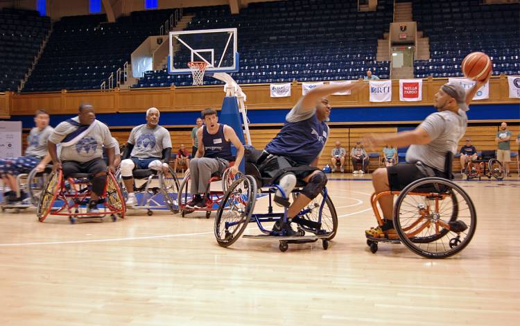Wheelchair basketball games kept Cameron Indoor Stadium lively on Wednesday. Photo by Stephen Schramm.