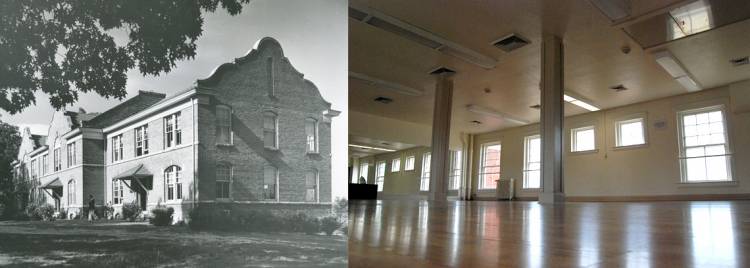 At left, built in 1905, the Bivins Building is one of Duke's oldest. At right, as home to the Duke Dance Program, Bevan holds one of campus' many dance studios. 
