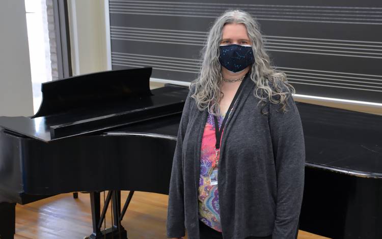 Brandi Melvin-Scammell works for half of the week in the Mary Duke Biddle Music Building. Photo by Jonathan Black.