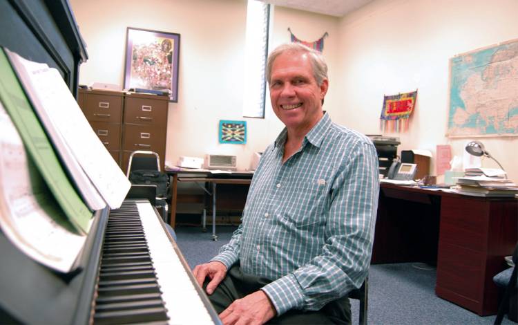 Tom Brothers sits in his office in the Biddle Music Building. The office used to belong to ground-breaking jazz talent Mary Lou Williams. Photo by Stephen Schramm. Tom Brothers sits in his office in the Biddle Music Building. The office used to belong to ground-breaking jazz talent Mary Lou Williams. Photo by Stephen Schramm.