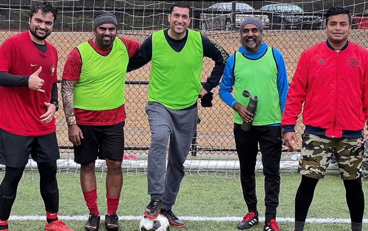 Muhammad Butt, center, plays soccer with friends in Cary in 2019. Photo courtesy of Muhammad Butt.