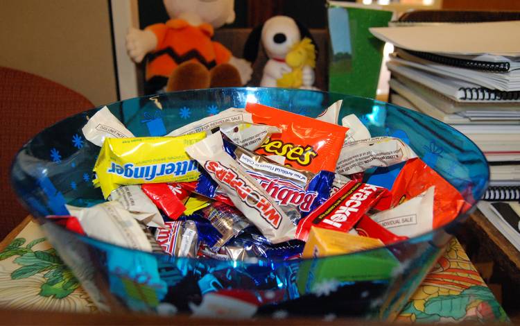 A bowl full of candy.