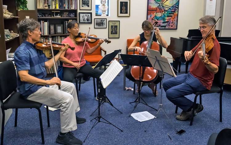 In addition to teaching and performing, the Ciompi Quartet spends a good portion of its week rehearsing. Photo courtesy of the Ciompi Quartet.