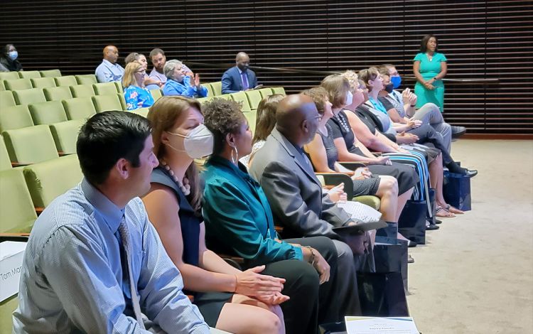 Members of the 2020 Duke Management Academy class and their guests watch last month's ceremony at the Nasher Museum of Art. Photo courtesy of Duke Learning & Organization Development.
