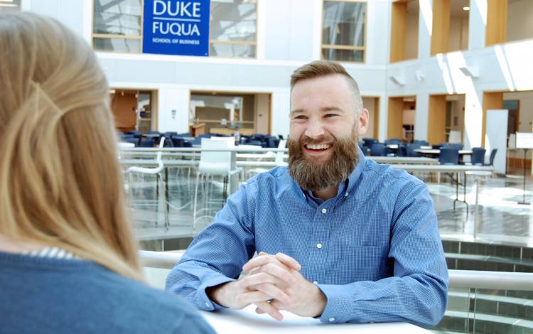 Steve Daltons meets with Fuqua School of Business students about developing professional relationships and advocates. Photo by Stephen Schramm.