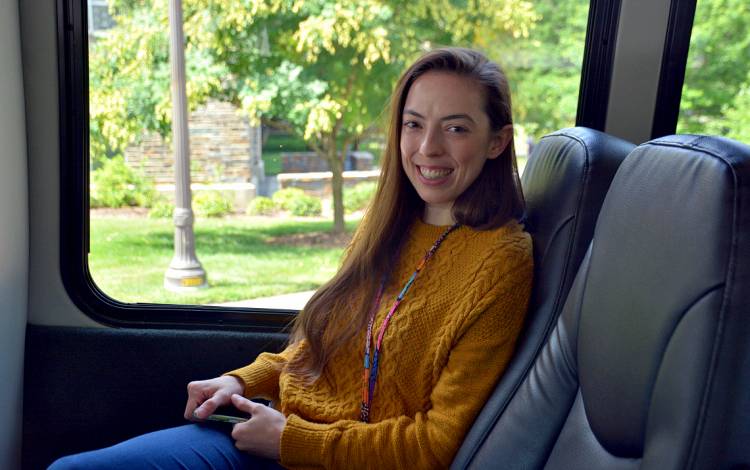 Lauren Wilverding travels on the downtown shuttle to run errands. Photo by Jonathan Black.