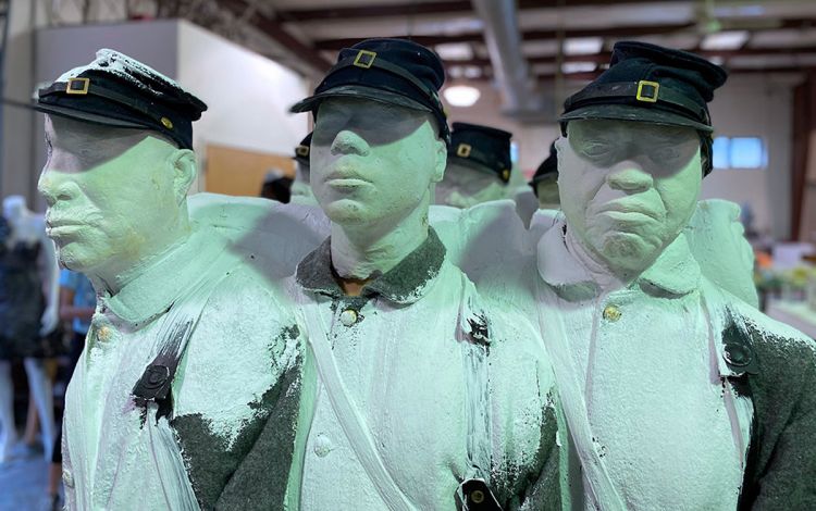 The busts for Boundless are still located in the studio at Duke where Stephen Hayes after he cast faces from descendants of Black Civil War soldiers. Photo by Katy Clune, Duke Arts.