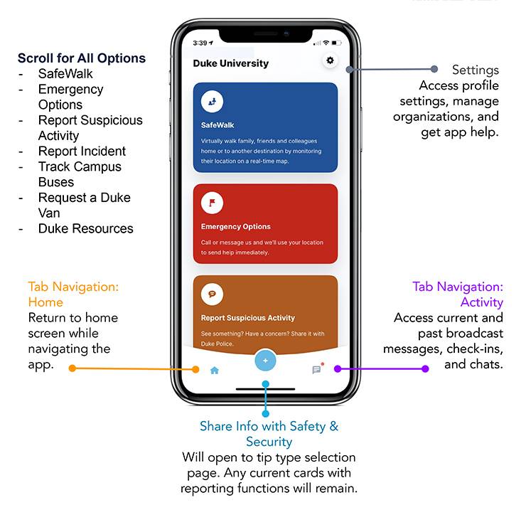 The new interface of the LiveSafe app.