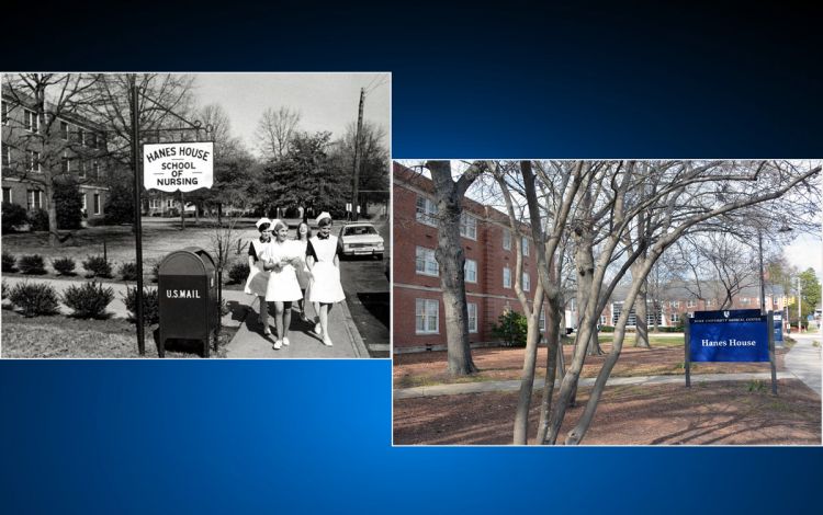 Hanes House in the 1960s and now.
