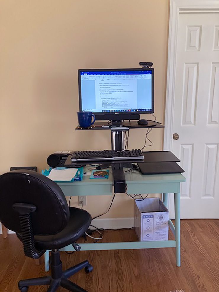 While working from home, Holly Williams has come to appreciate her standing desk. Photo courtesy of Holly Williams.