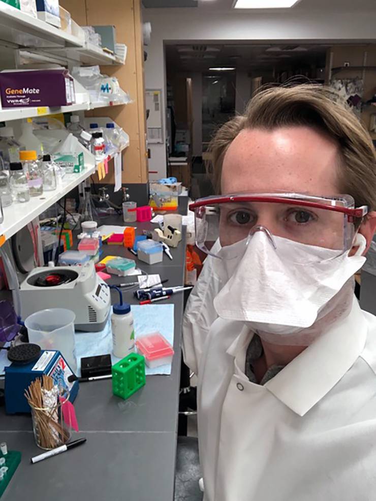 Duke Ph.D student Matthew Sacco works in the lab of Stacy Horner. Photo courtesy of Matthew Sacco.