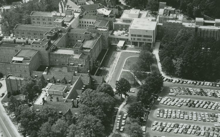 Image courtesy of Duke University Archives. Duke University Hospital in 1967.