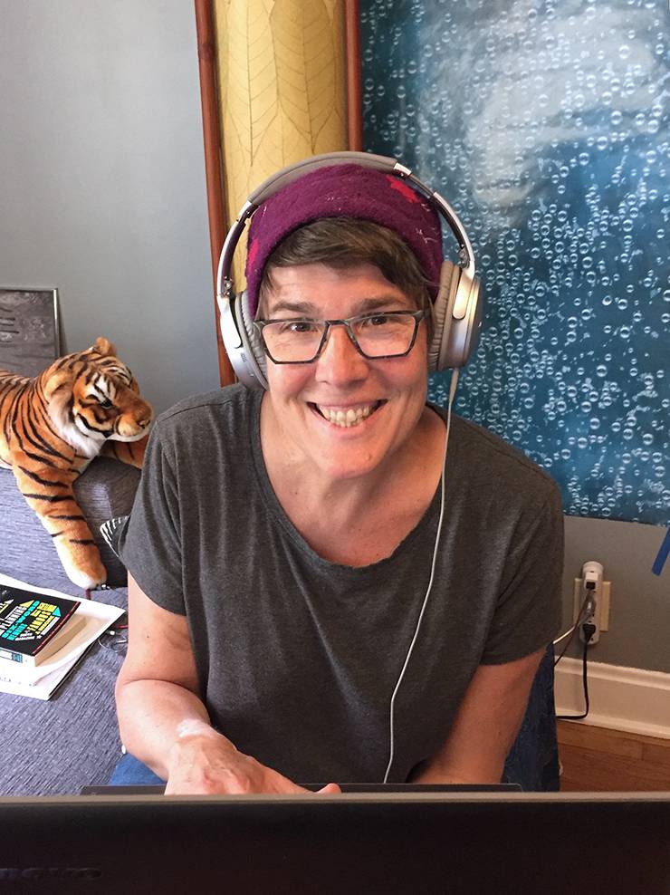 Janet Shaffer working at home.