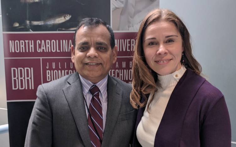 Deepak Kumar, director of NCCU’s Julius L. Chambers Biomedical/Biotechnology Research Institute, and Janet Prvu Better, a Duke associate professor, have helped organize the partnerships between researchers. Photo courtesy of Janet Prvu Bettger.