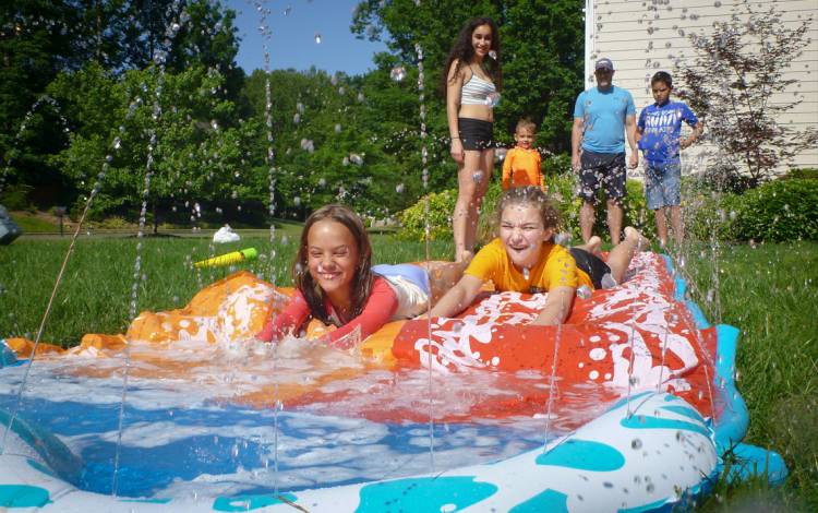 Kids on a waterslide