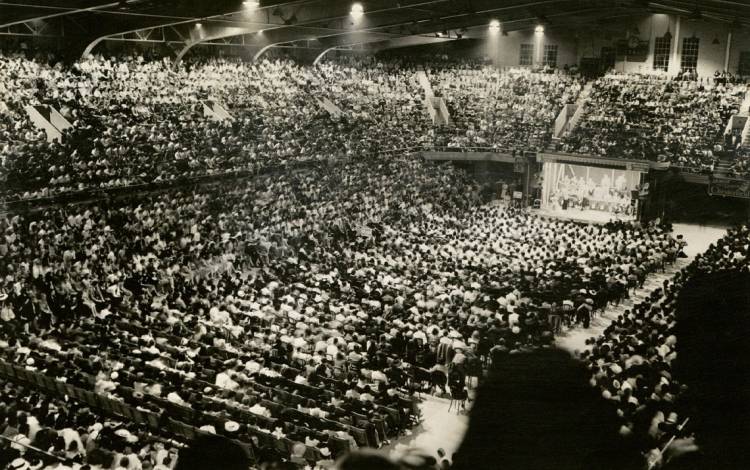 Bandleader Glenn Miller played to a packed Cameron Indoor Stadium in 1940. Photo courtesy of Duke University Archives.