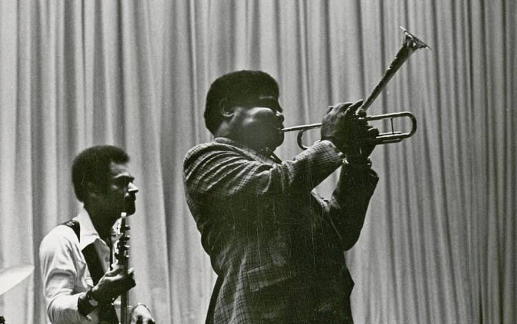 Jazz icon Dizzy Gillespie performed as part of the dedication celebration of the Biddle Music Building in 1974. Photo courtesy of Duke University Archives.