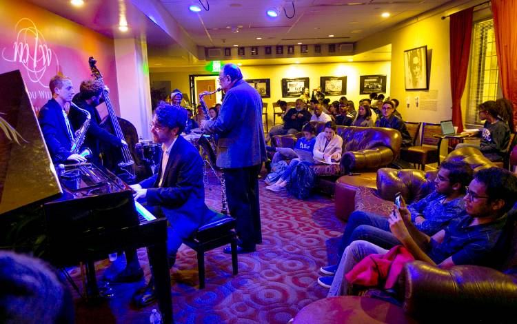 Two-time Grammy Award winner Ernie Watts plays the saxophone during Jazz at the Mary Lou in the fall of 2019. The center hosted live jazz music every Wednesday during the school year before the pandemic. Photo courtesy of Duke University Communications.