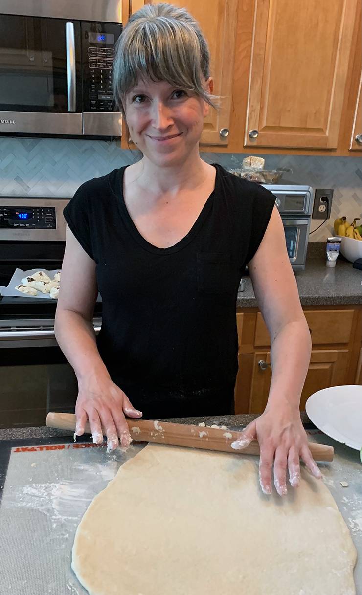 Jennifer Lord rolls out dough to make meat pies. Photo courtesy of Jennifer Lord.