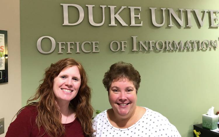 Jillian Warren, left, said Chris Hughes, right, is a key piece to Duke's Office of Information Technology. Photo courtesy of Jillian Warren.